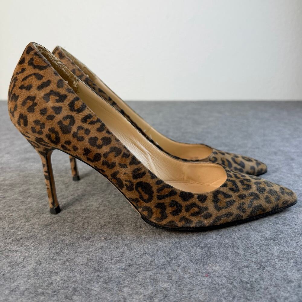 Manolo Blahnik Suede Leopard Animal Print Pumps Heels Womens Size EU 39.5/US 9.5